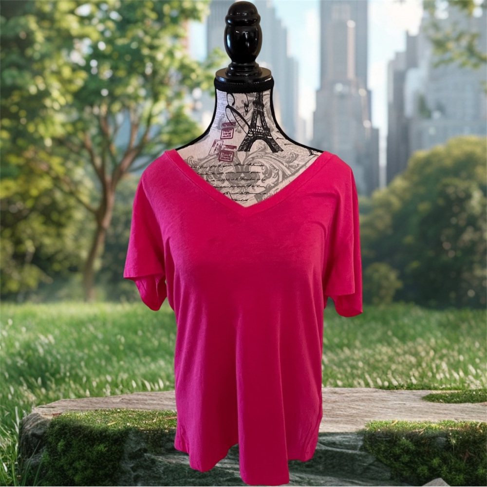 J. Crew Bright Pink V-Neck Short Sleeve Tee